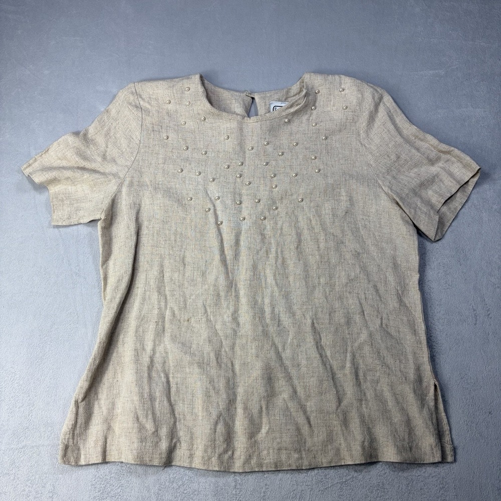 Saint Germain Paris Linen Blend Tunic Top Beach Boho Fringe Women's Beige No Tag